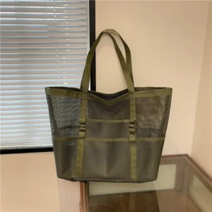 Duża torba plażowa z ażurowej siatki Armygreen