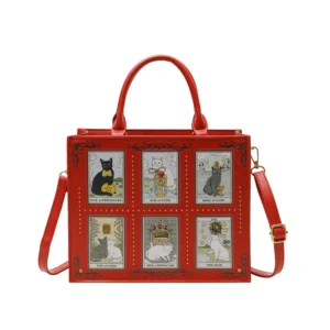 Duża torba shopper z motywem kota Czerwony