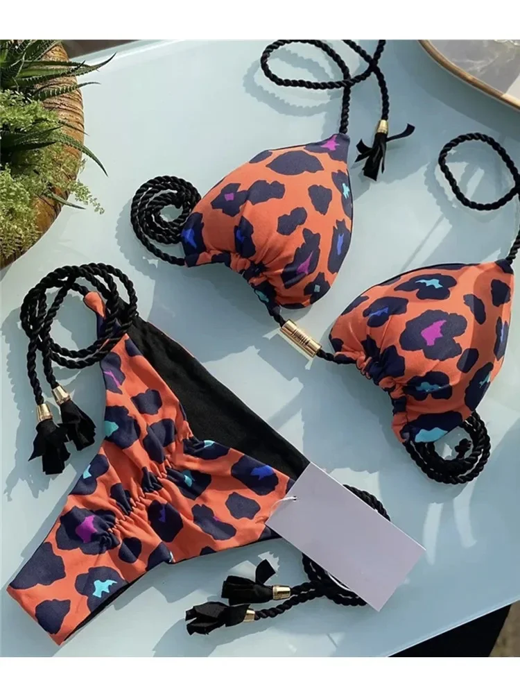 Dwuczęściowe bikini stringi bandażowe jednobarwne Beżowy