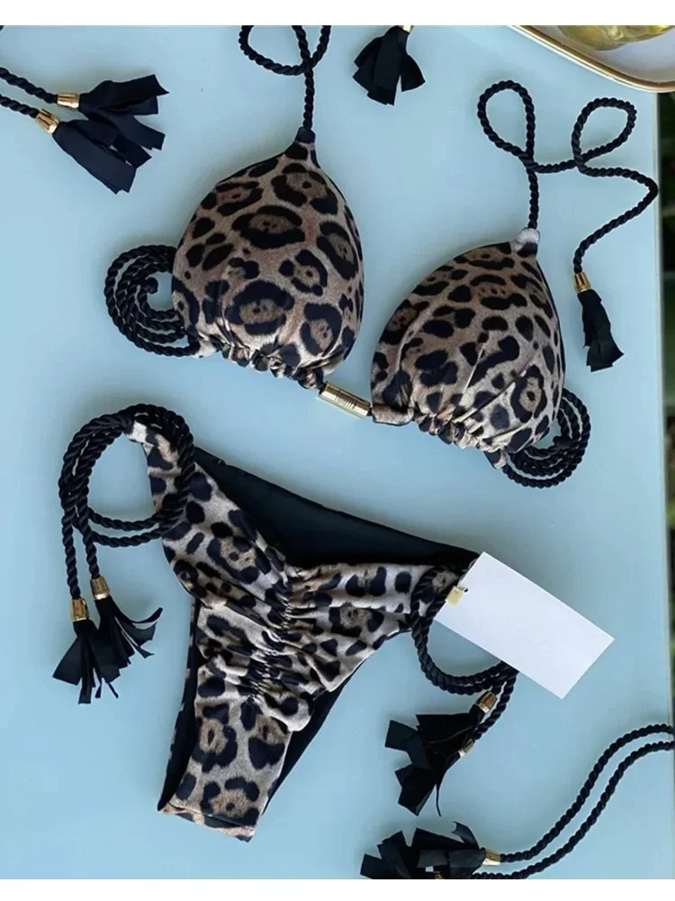 Dwuczęściowe bikini stringi bandażowe jednobarwne Czarny