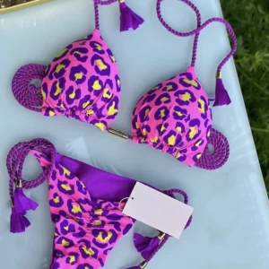 Dwuczęściowe bikini stringi bandażowe jednobarwne Czerwony