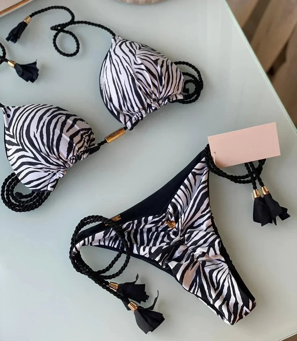 Dwuczęściowe bikini stringi bandażowe jednobarwne Kolba