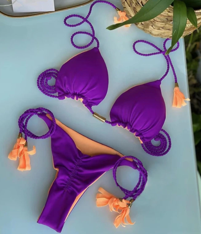 Dwuczęściowe bikini stringi bandażowe jednobarwne Srebrny