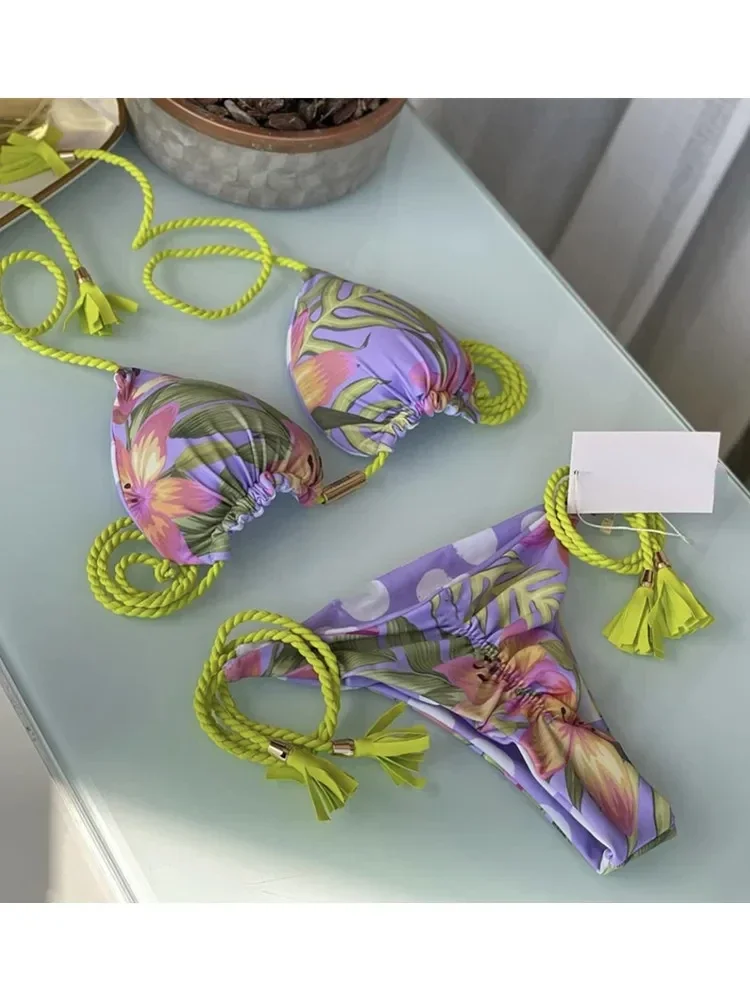 Dwuczęściowe bikini stringi bandażowe jednobarwne Szary