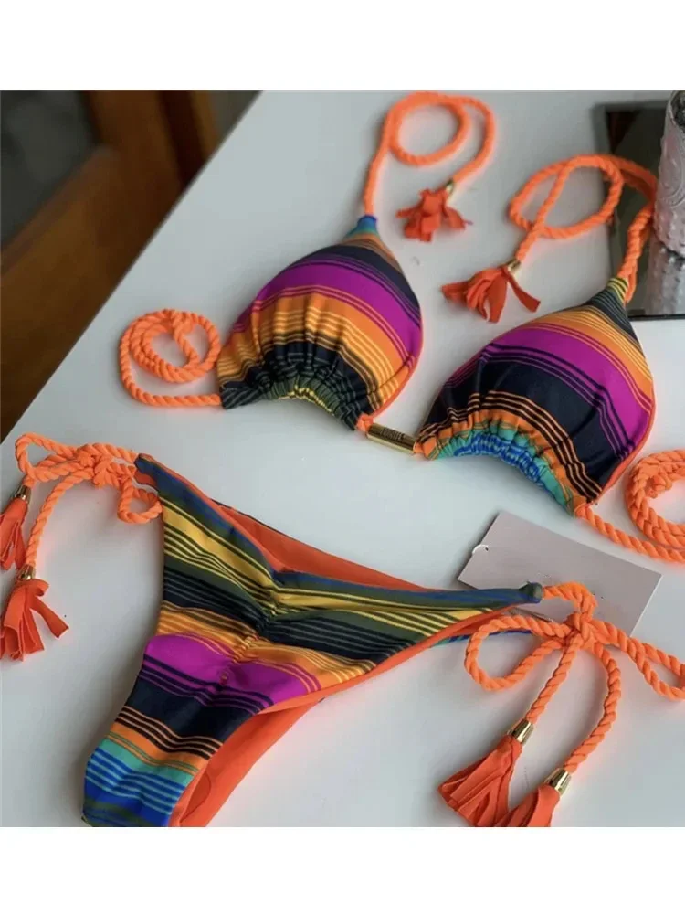 Dwuczęściowe bikini stringi bandażowe jednobarwne Zielony