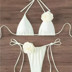 Dwuczęściowe bikini z kwiatami 3D Biały