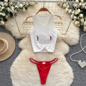 Dwuczęściowy strój kąpielowy bikini z kamizelką Beżowy