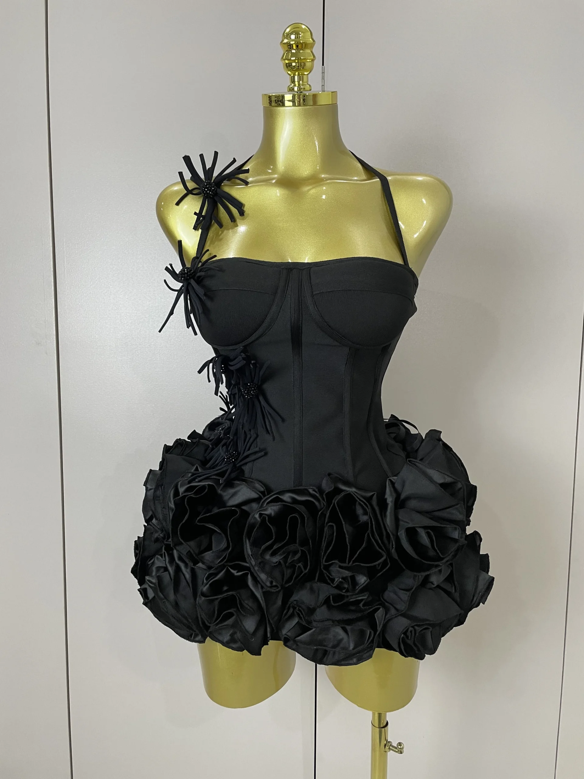 Dwuczęściowy zestaw koktajlowy w stylu glamour Czarny
