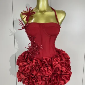 Dwuczęściowy zestaw koktajlowy w stylu glamour Czerwony