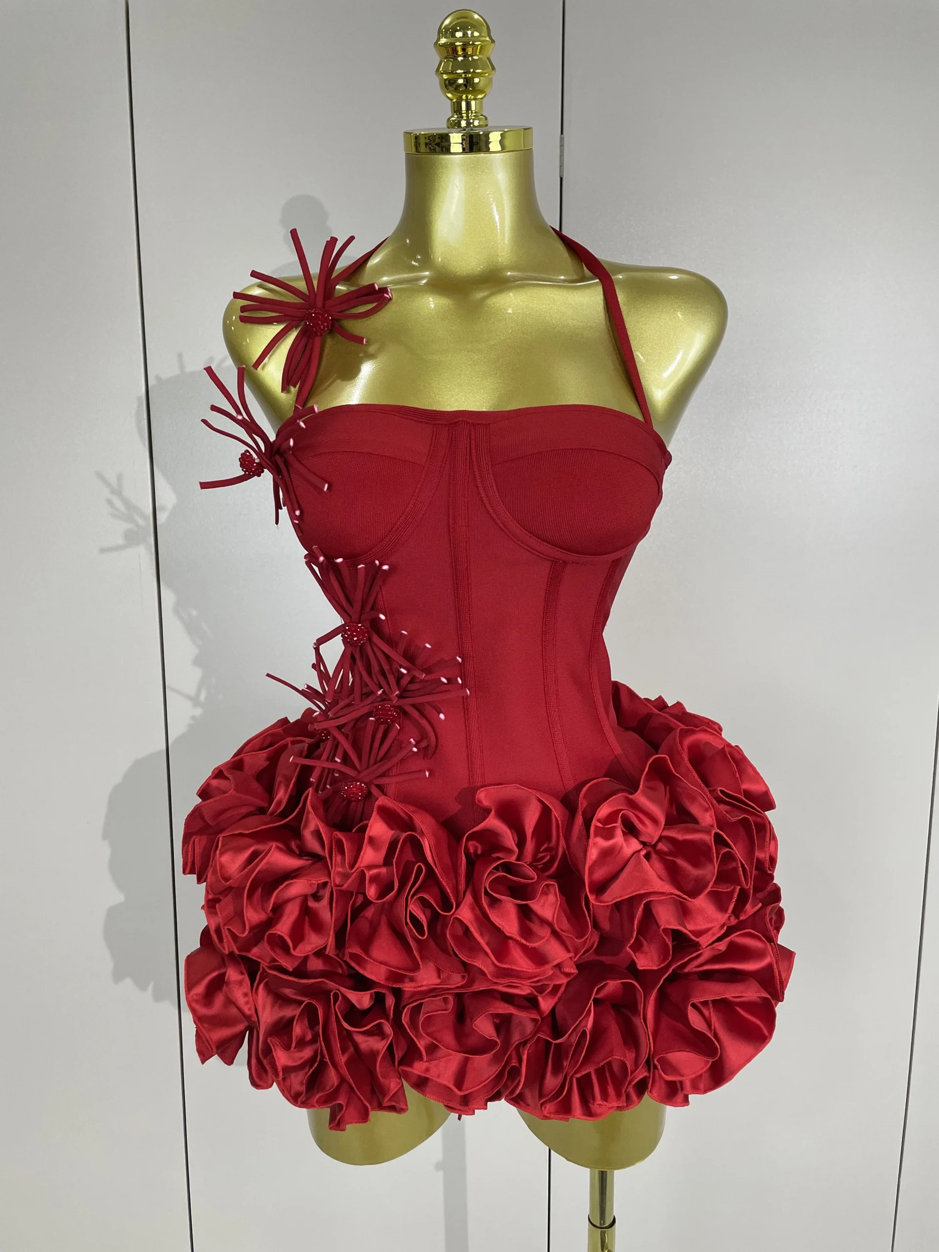 Dwuczęściowy zestaw koktajlowy w stylu glamour Czerwony