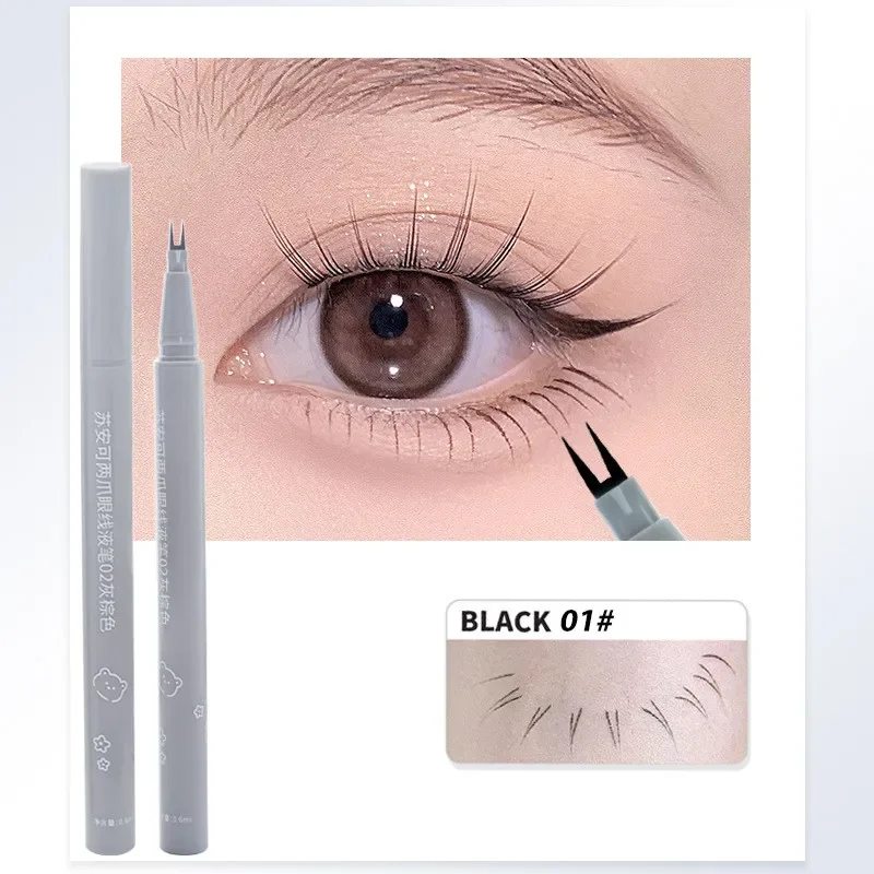 Dwukońcówkowy eyeliner w płynie do dolnych rzęs widełkowy Jasnoszary