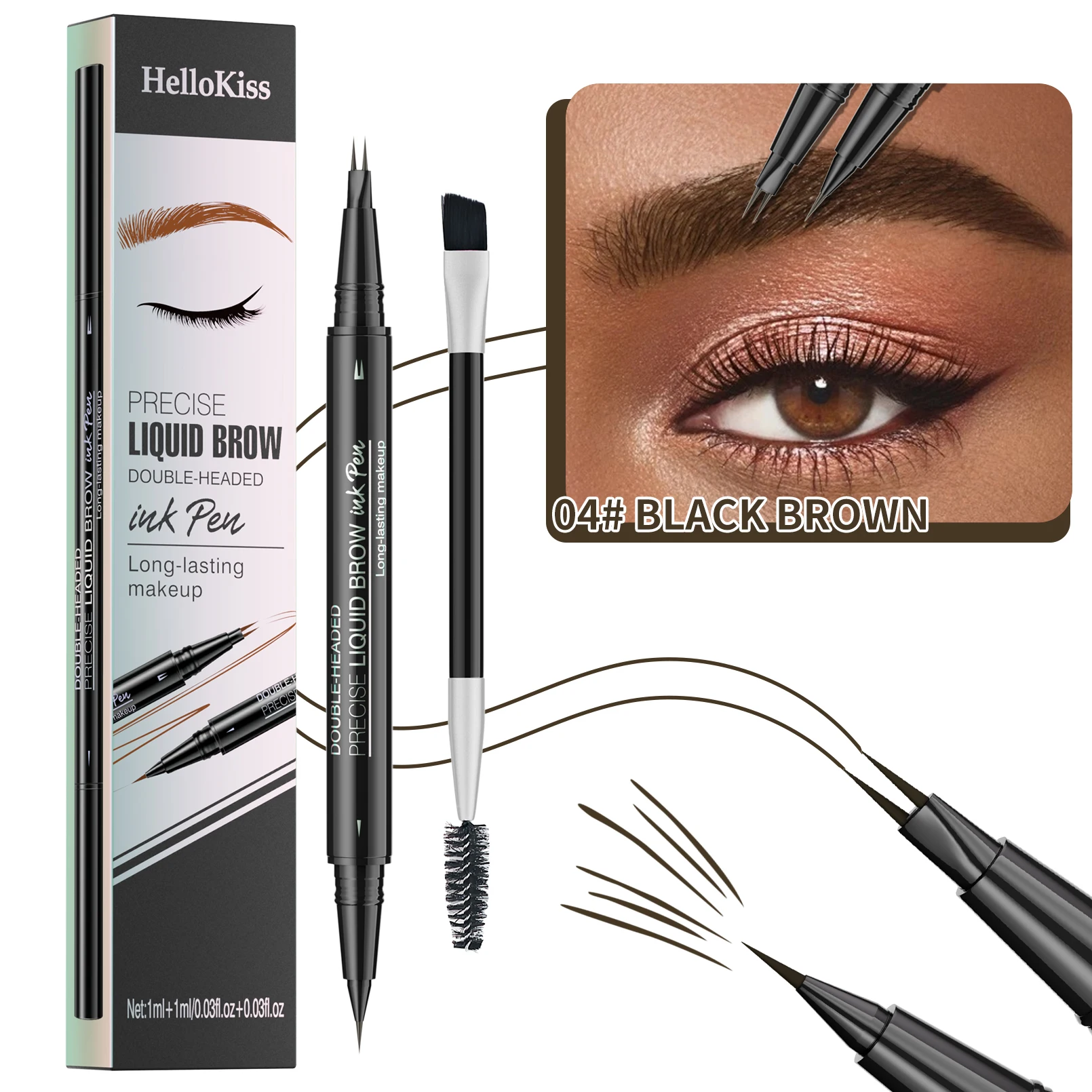 Dwustronna kredka do brwi Hellokiss wodoodporna 2w1 Khaki