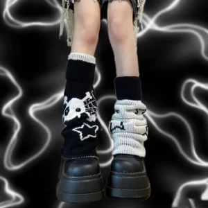 Dziane ocieplacze na nogi w paski Gyaru Harajuku Niebieski