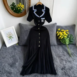 Elegancka dzianinowa sukienka maxi o kroju litery A Ciemnoszary