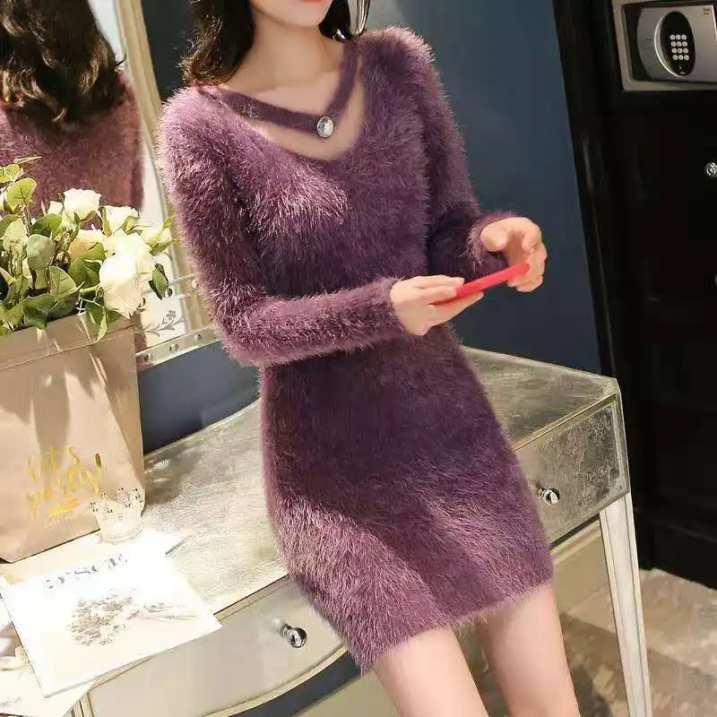 Dzianinowa sukienka mini bodycon w stylu koreańskim Błękitny