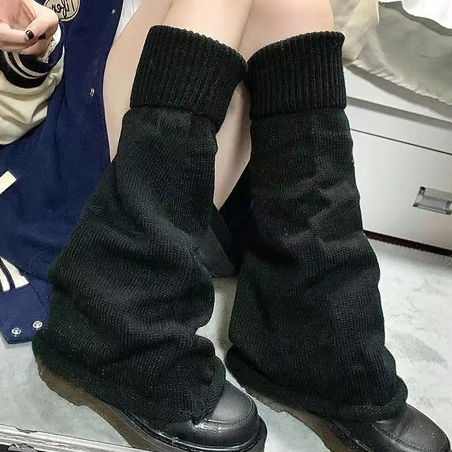 Dzianinowe ocieplacze na nogi Y2k gothic w stylu lolita Czarny