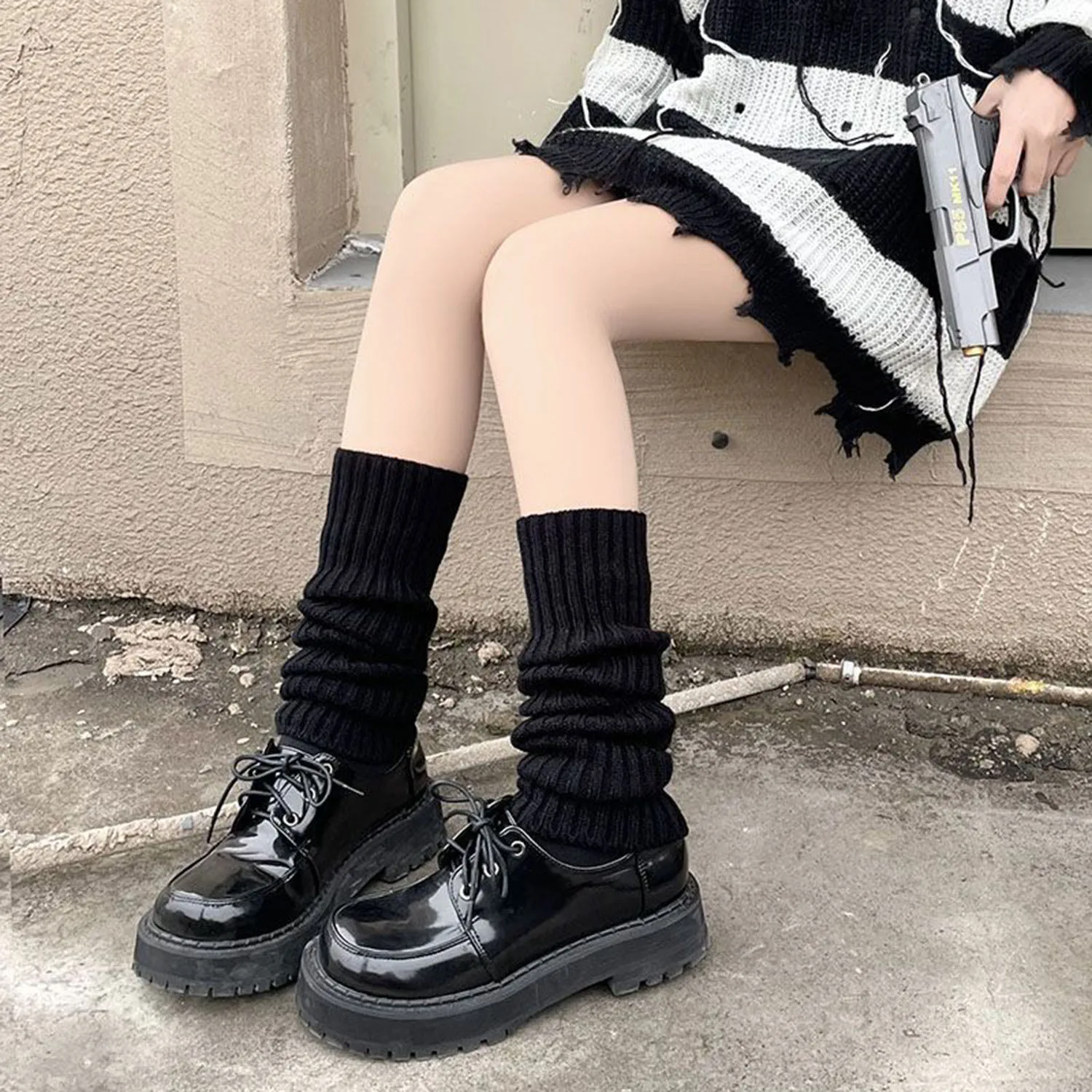 Dzianinowe ocieplacze na nogi Y2k gothic w stylu lolita Fuksja