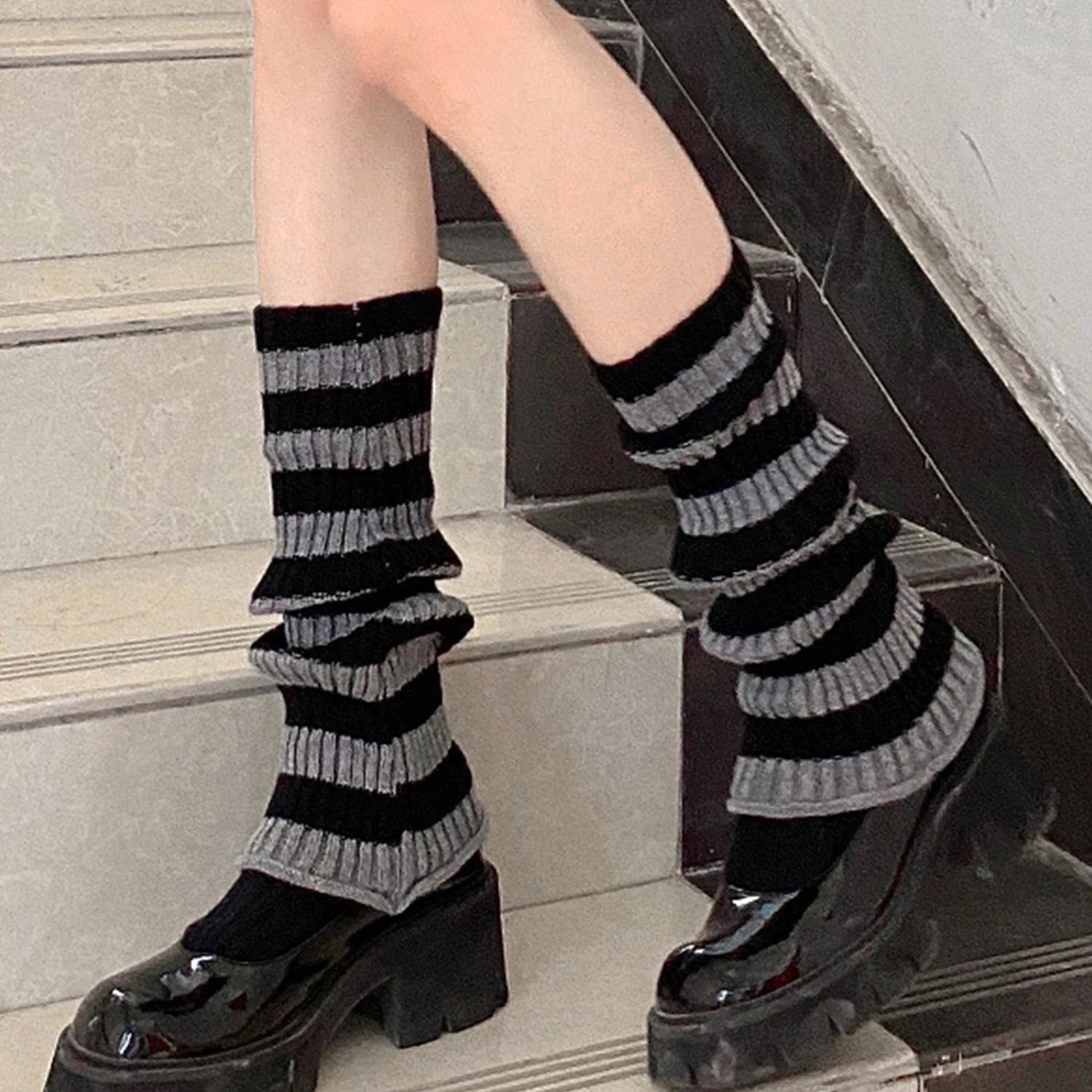 Dzianinowe ocieplacze na nogi Y2k gothic w stylu lolita Niebieski