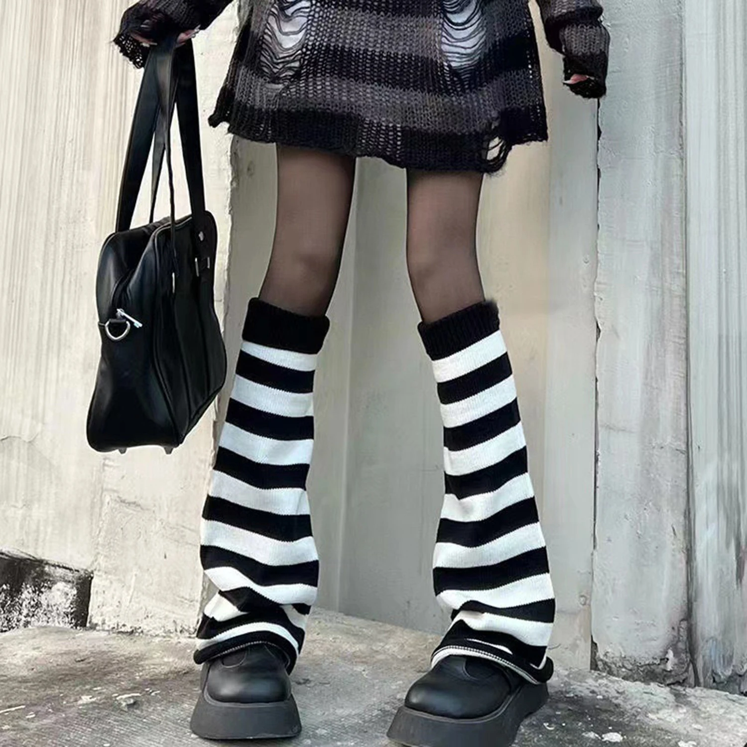 Dzianinowe ocieplacze na nogi Y2k gothic w stylu lolita Szary