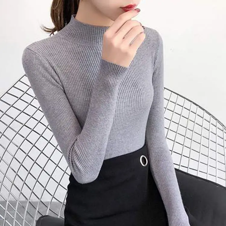 Dzianinowy sweter z dekoltem V w stylu koreańskim, slim fit Szary