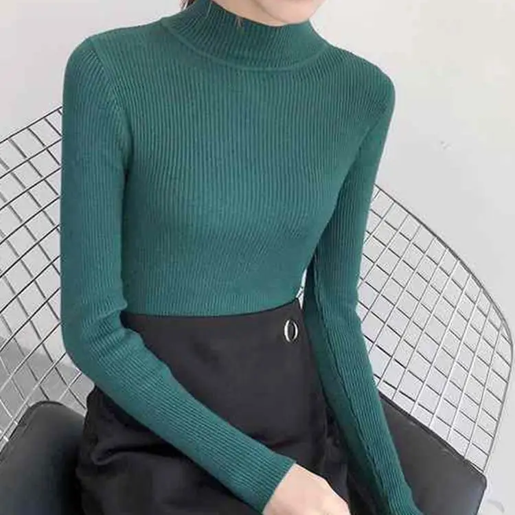Dzianinowy sweter z dekoltem V w stylu koreańskim, slim fit Zielony
