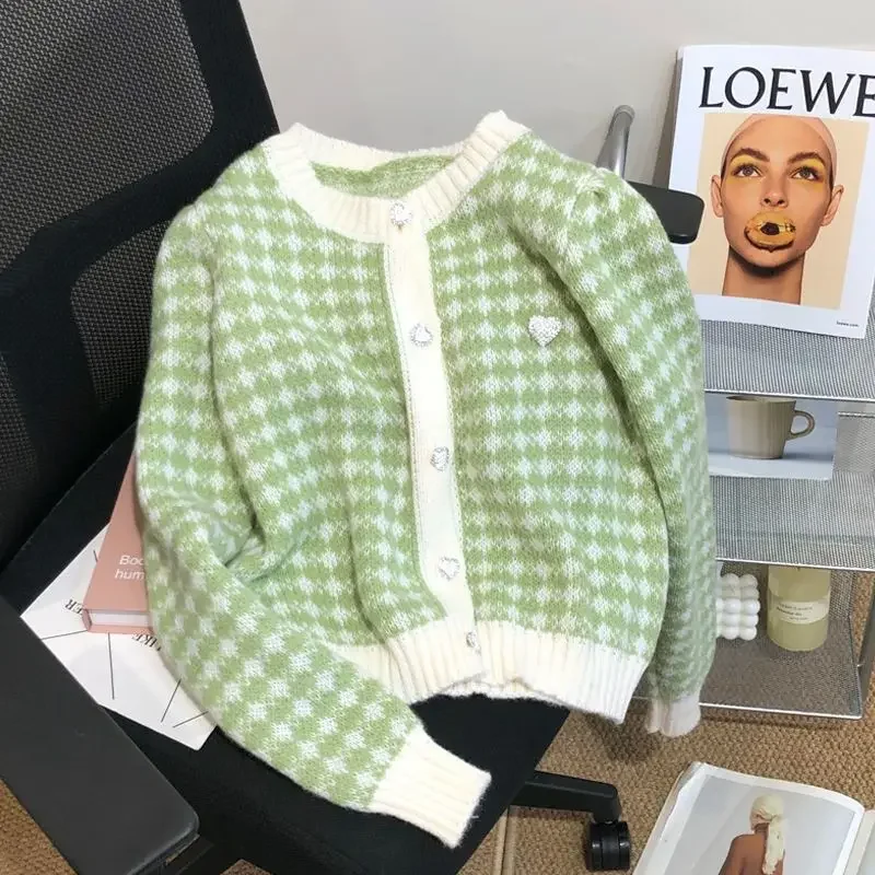Dziergany kardigan oversize w koreańskim stylu Zielony