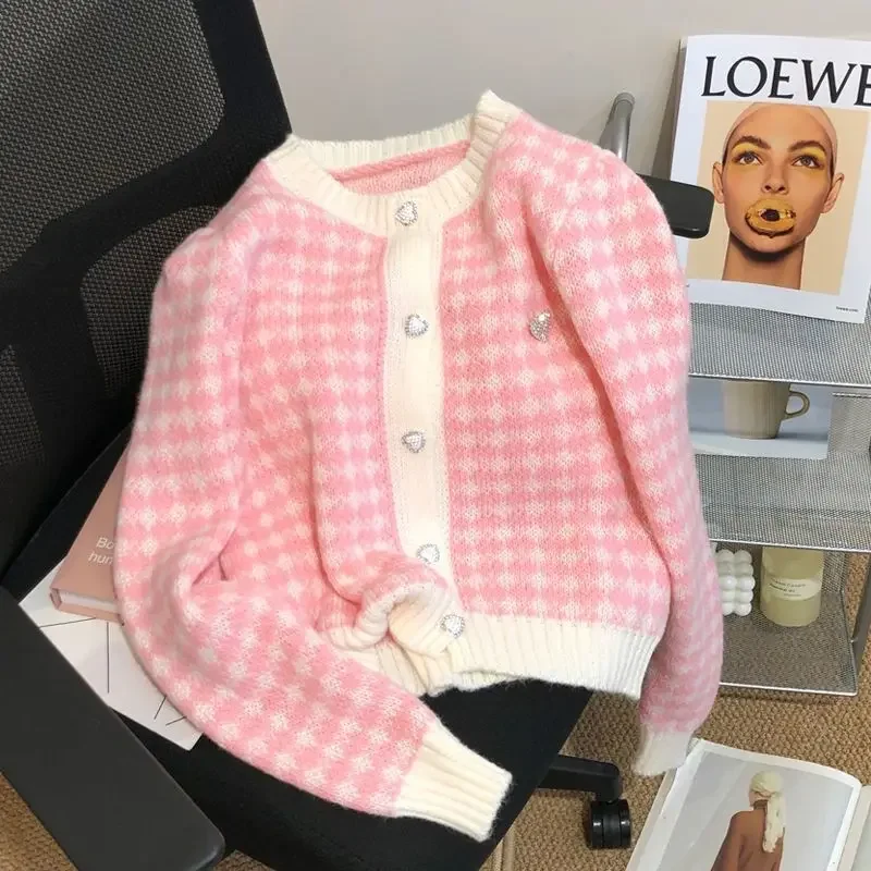 Dziergany kardigan oversize w koreańskim stylu Różowy