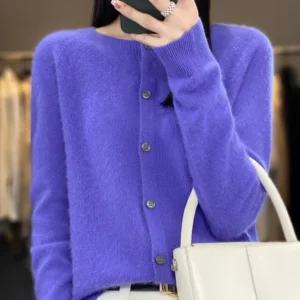 Dziergany sweter z dekoltem okrągłym Niebieski