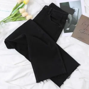 Dżinsy plus size z haftowaną gwiazdą - proste nogawki luźne wyszczuplające Cegła żaroodporna