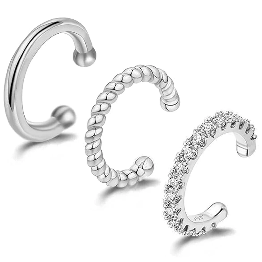 Zestaw 3 ear cuffów ze srebra 925 z cyrkonią bez przekłucia Złoty kolor