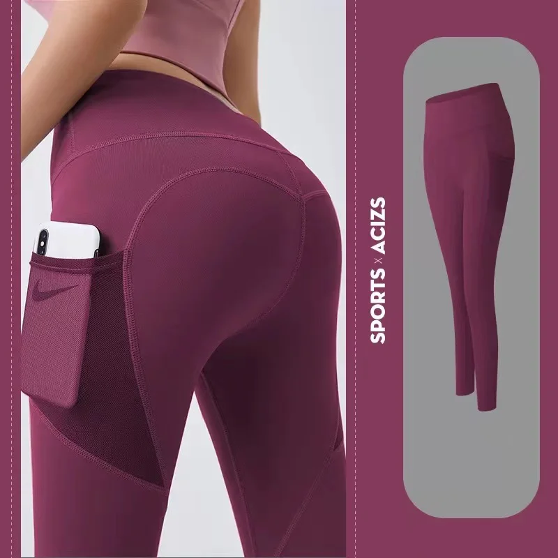 Elastyczne legginsy do jogi z kieszeniami Hyperflex Burgundia