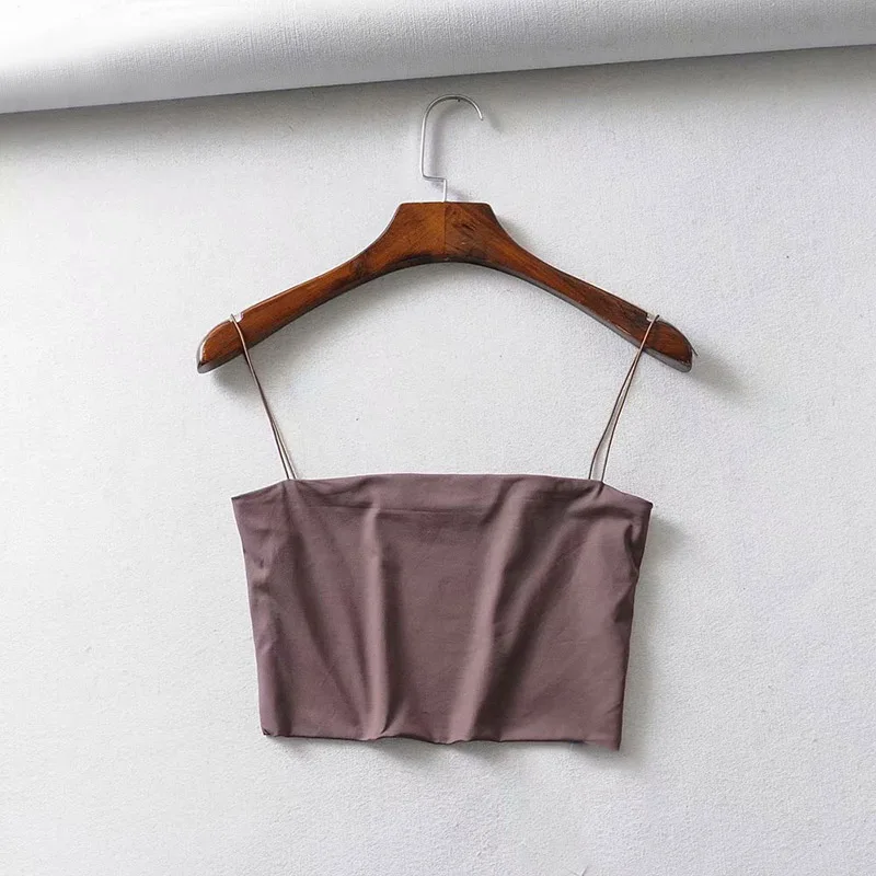 Elastyczny bawełniany crop top bez rękawów Brązowy