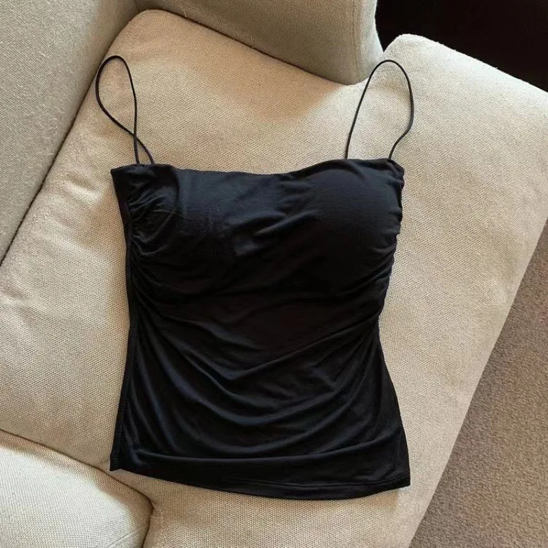 Elastyczny top halter z wbudowanym biustonoszem koreański styl Czarny