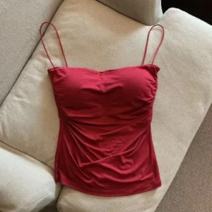 Elastyczny top halter z wbudowanym biustonoszem koreański styl Czerwony