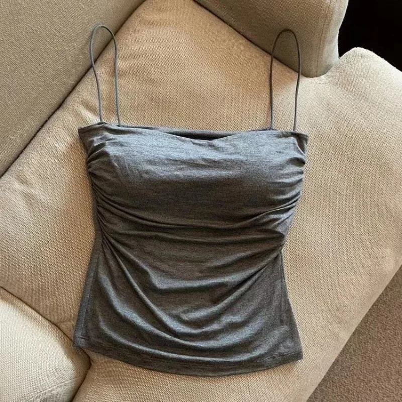 Elastyczny top halter z wbudowanym biustonoszem koreański styl Szary