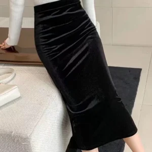 Elegancka aksamitna spódnica midi z wysokim stanem Czarny