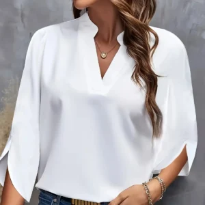 Elegancka biała bluzka plus size z krótkim rękawem do biura Biały