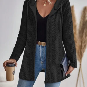 Elegancka bluza z kapturem damska z teksturowanej tkaniny Czarny