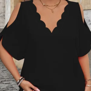 Elegancka bluzka z dekoltem V i odkrytymi ramionami Czarny