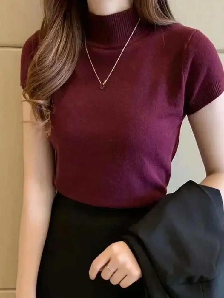 Elegancka bluzka z półgolfem w koreańskim stylu Bordowy
