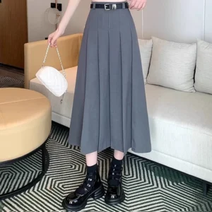 Elegancka długa spódnica jednokolorowa w stylu vintage Szary