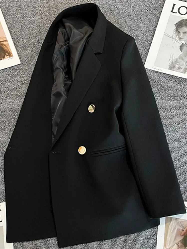 Elegancka dwurzędowa marynarka damska w stylu koreańskim Czarny