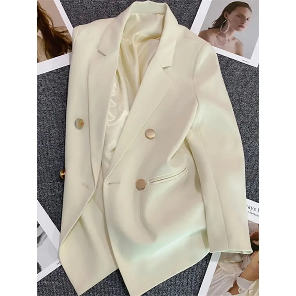 Elegancka dwurzędowa marynarka damska w stylu koreańskim Uniwersalny