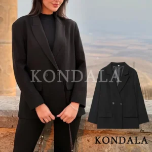 Elegancka dwurzędowa marynarka w stylu vintage Czarny