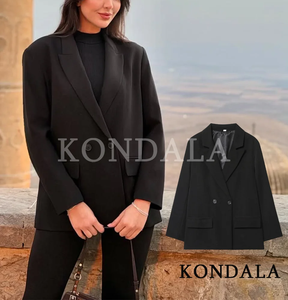 Elegancka dwurzędowa marynarka w stylu vintage Czarny