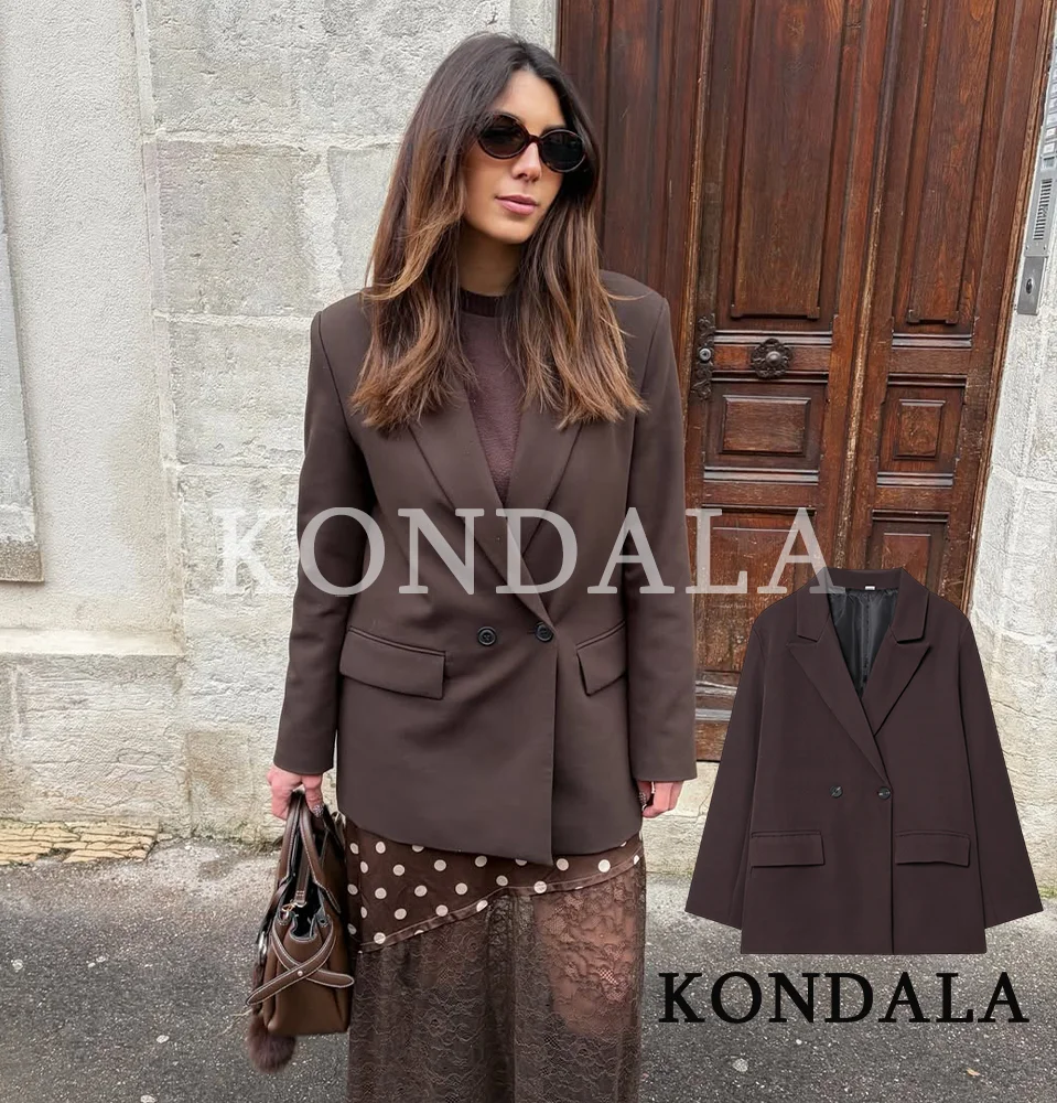 Elegancka dwurzędowa marynarka w stylu vintage Brązowy