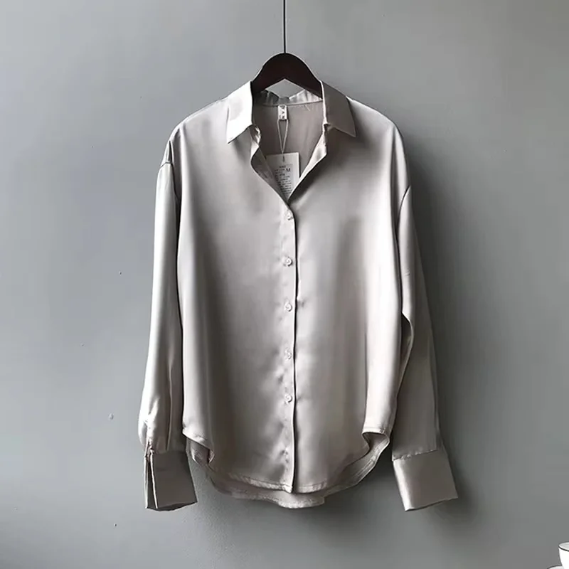 Elegancka koszula damska z kołnierzykiem w jednolitym kolorze Szary