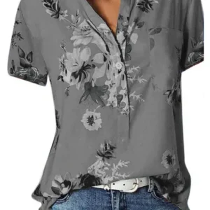 Elegancka koszula damska plus size z dekoltem w V Ciemnoszary