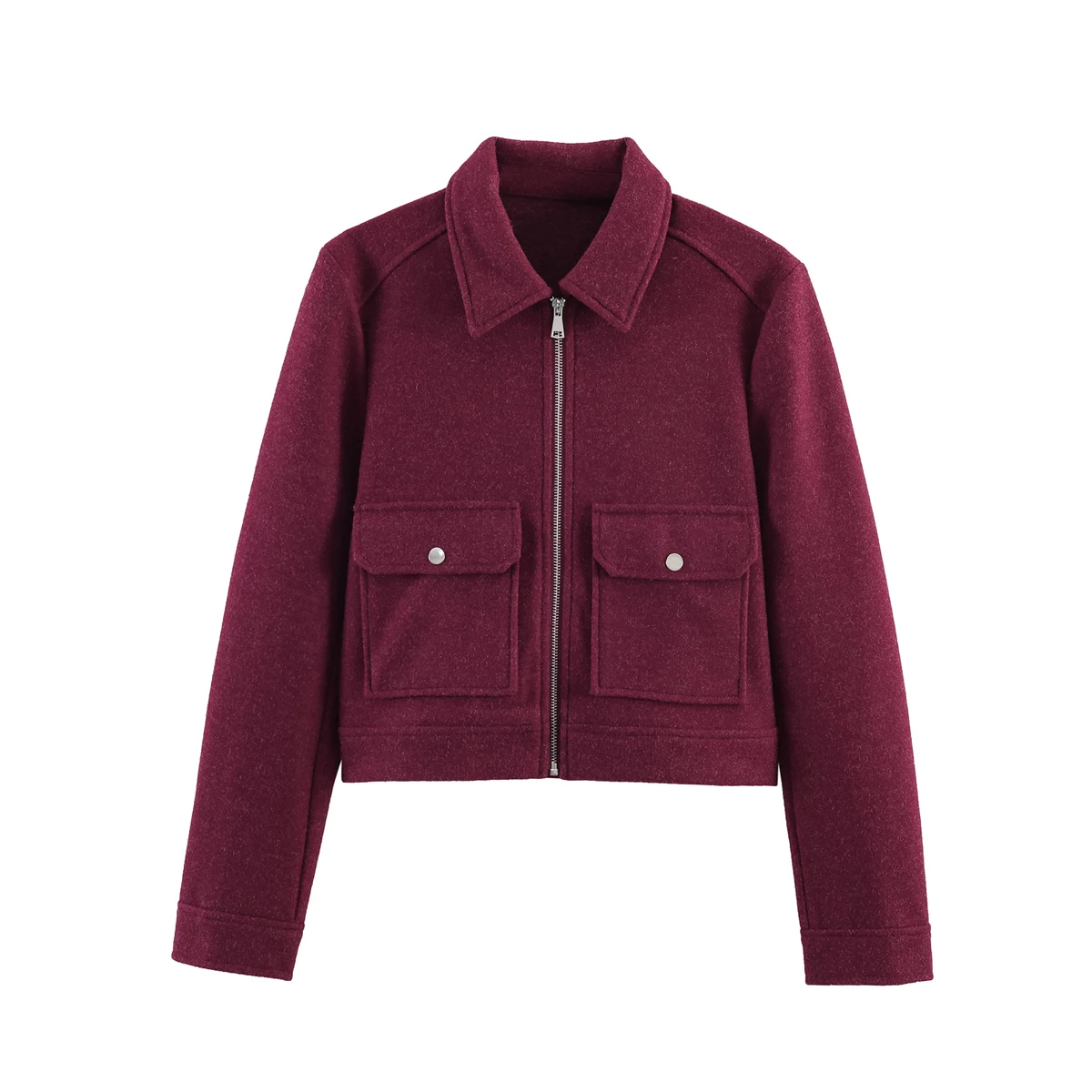 Elegancka krótka kurtka damska z zamkiem streetwear zimowa Burgundia