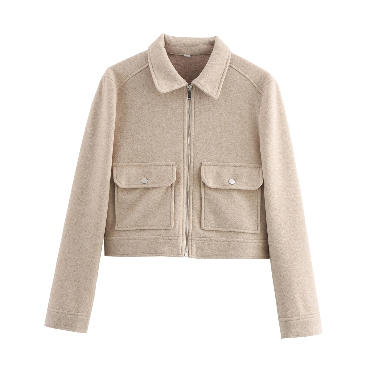 Elegancka krótka kurtka damska z zamkiem streetwear zimowa Khaki